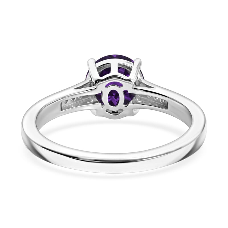 D'Joy Lusaka Amethyst and White Zircon 1.40 ctw Ring in Rhodium Over Sterling Silver (Size 10.5)
