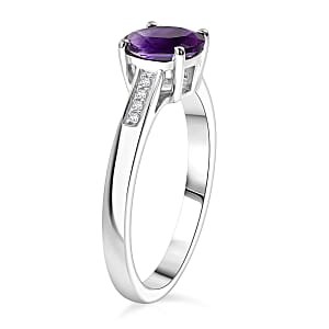 D'Joy Lusaka Amethyst and White Zircon 1.40 ctw Ring in Rhodium Over Sterling Silver (Size 12.0)