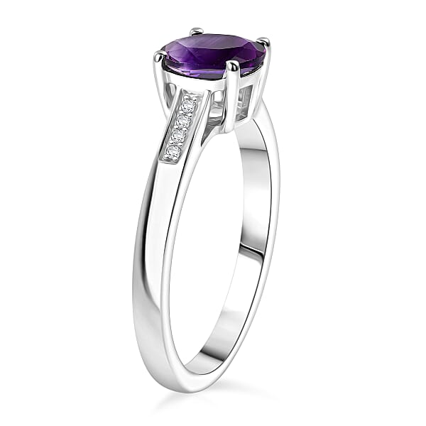 D'Joy Lusaka Amethyst and White Zircon 1.40 ctw Ring in Rhodium Over Sterling Silver (Size 4.5)