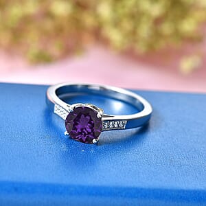 D'Joy Lusaka Amethyst and White Zircon 1.40 ctw Ring in Rhodium Over Sterling Silver (Size 5.5)