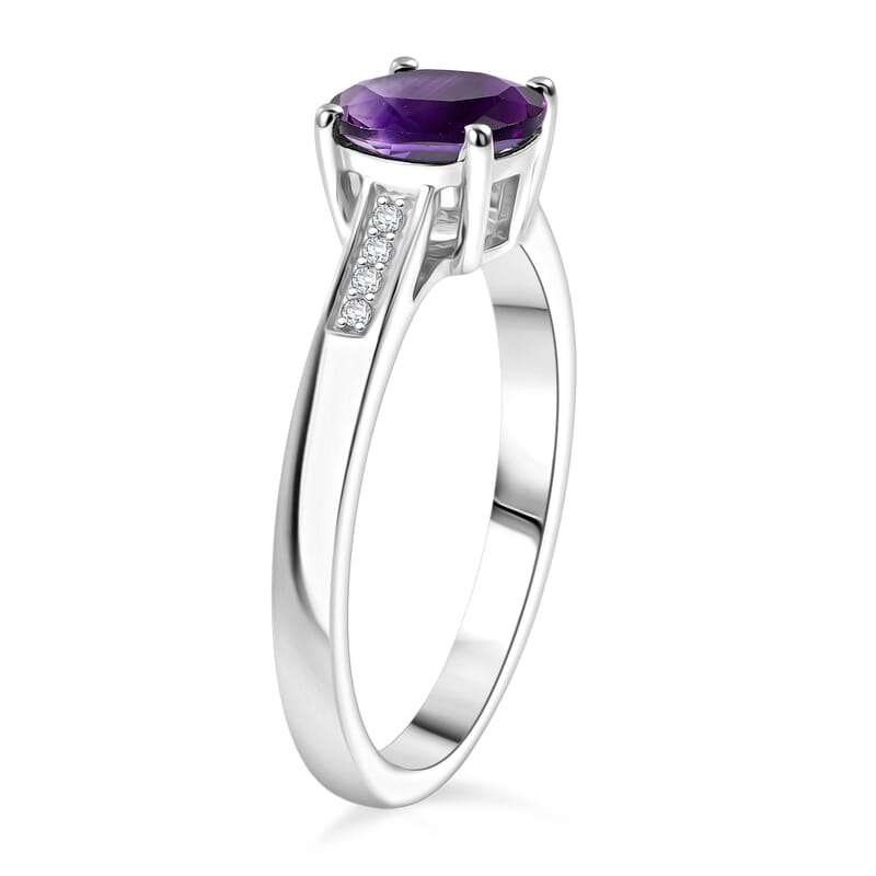 D'Joy Lusaka Amethyst and White Zircon 1.40 ctw Ring in Rhodium Over Sterling Silver (Size 6.0)