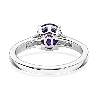 D'Joy Lusaka Amethyst and White Zircon 1.40 ctw Ring in Rhodium Over Sterling Silver (Size 8.0)