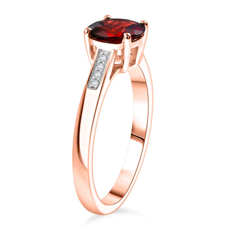 D'Joy Mozambique Garnet and White Zircon 1.10 ctw Ring in 18K Vermeil Rose Gold Over Sterling Silver (Size 11.5)