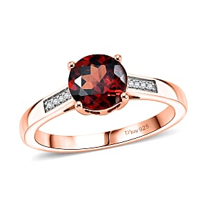 D'Joy Mozambique Garnet and White Zircon 1.10 ctw Ring in 18K Vermeil Rose Gold Over Sterling Silver (Size 5.5)