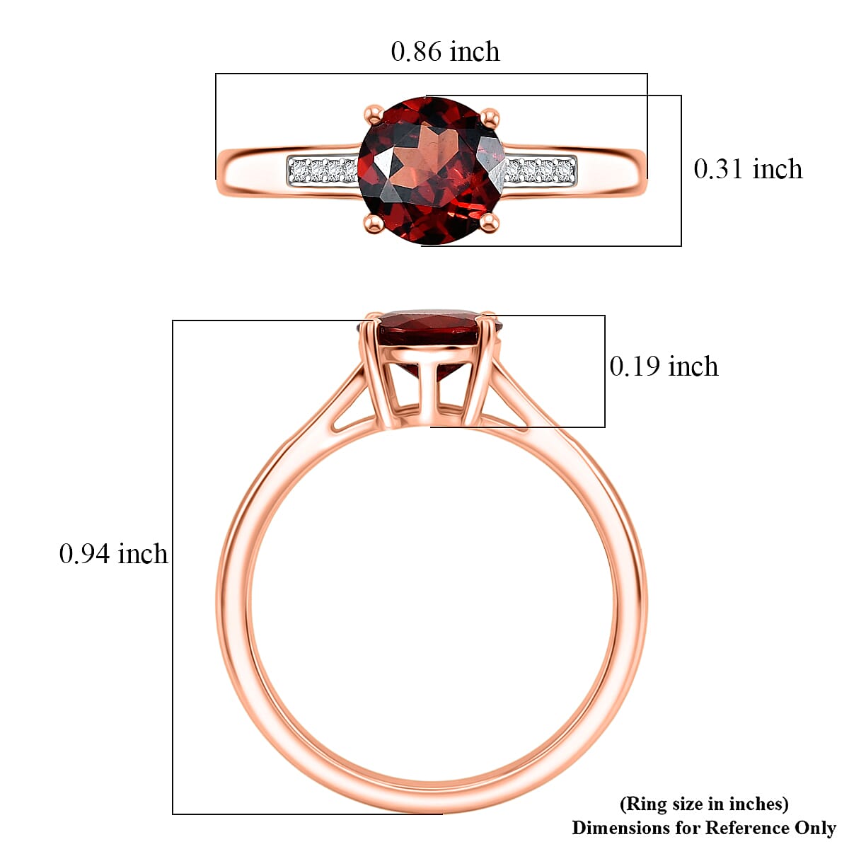 D'Joy Mozambique Garnet and White Zircon 1.10 ctw Ring in 18K Vermeil Rose Gold Over Sterling Silver (Size 5.5)