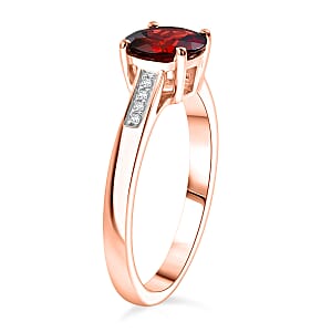 D'Joy Mozambique Garnet and White Zircon 1.10 ctw Ring in 18K Vermeil Rose Gold Over Sterling Silver (Size 6.5)