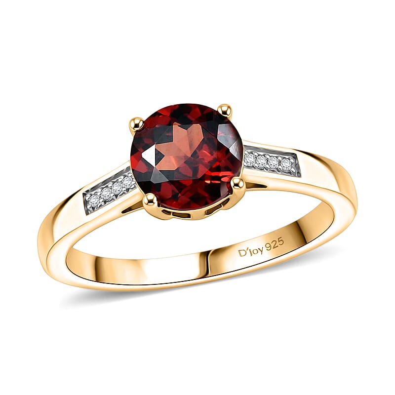 D'Joy Mozambique Garnet and White Zircon 1.10 ctw Ring in 18K Vermeil Yellow Gold Over Sterling Silver (Size 10.0)