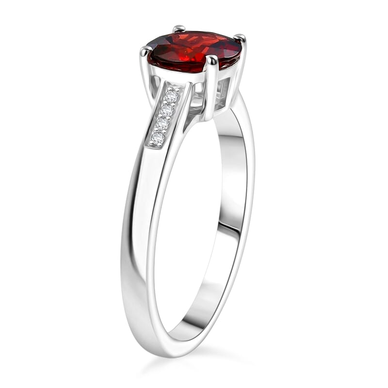 D'Joy Mozambique Garnet and White Zircon 1.10 ctw Ring in Rhodium Over Sterling Silver (Size 12.0)