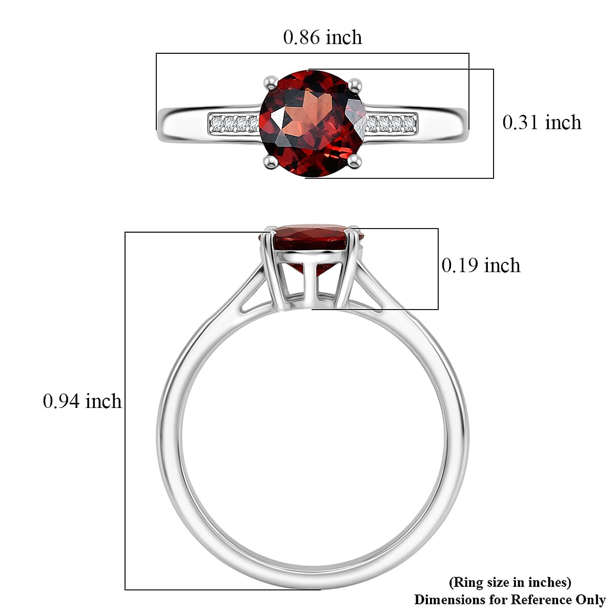 D'Joy Mozambique Garnet and White Zircon 1.10 ctw Ring in Rhodium Over Sterling Silver (Size 6.5) image number 5