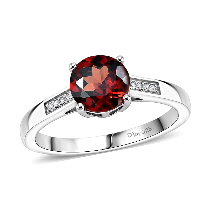 D'Joy Mozambique Garnet and White Zircon 1.10 ctw Ring in Rhodium Over Sterling Silver (Size 7.0)