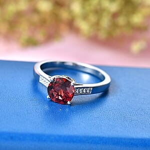 D'Joy Mozambique Garnet and White Zircon 1.40 ctw Ring in Rhodium Over Sterling Silver (Size 7.0)