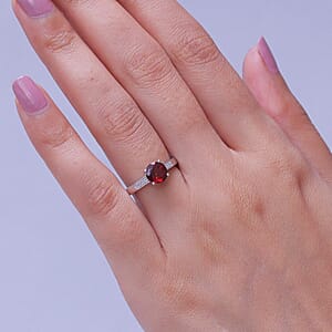 D'Joy Mozambique Garnet and White Zircon 1.40 ctw Ring in Rhodium Over Sterling Silver (Size 7.0)