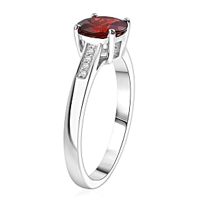 D'Joy Mozambique Garnet and White Zircon 1.40 ctw Ring in Rhodium Over Sterling Silver (Size 7.0)