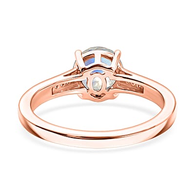 D'Joy Rainbow Moonstone and White Zircon 1.40 ctw Ring in 18K Vermeil Rose Gold Over Sterling Silver (Size 8.0)