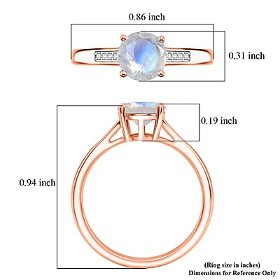 D'Joy Rainbow Moonstone and White Zircon 1.40 ctw Ring in 18K Vermeil Rose Gold Over Sterling Silver (Size 8.0)