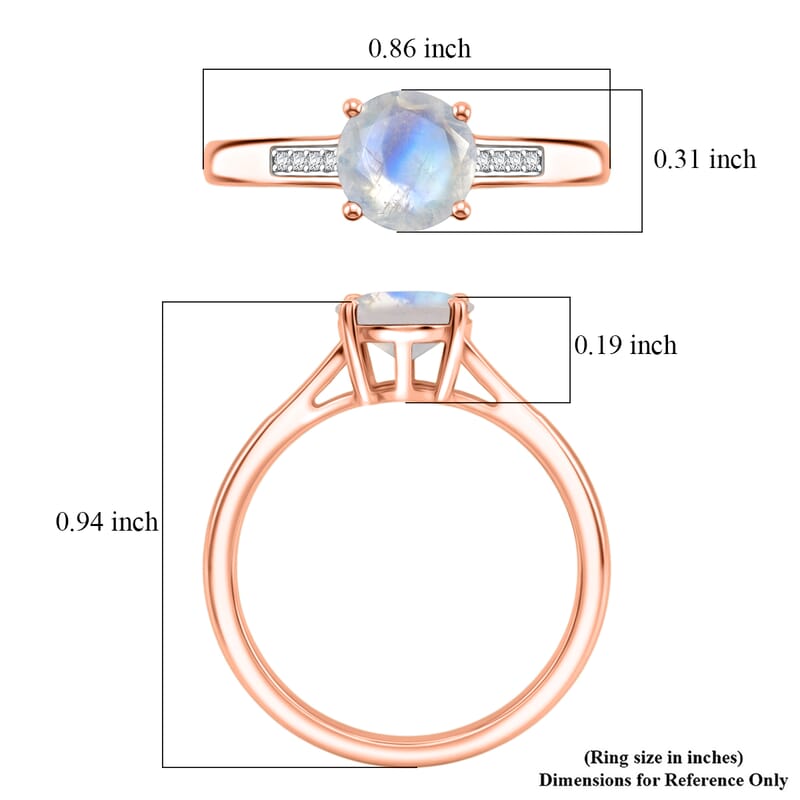 D'Joy Rainbow Moonstone and White Zircon 1.40 ctw Ring in 18K Vermeil Rose Gold Over Sterling Silver (Size 8.0)