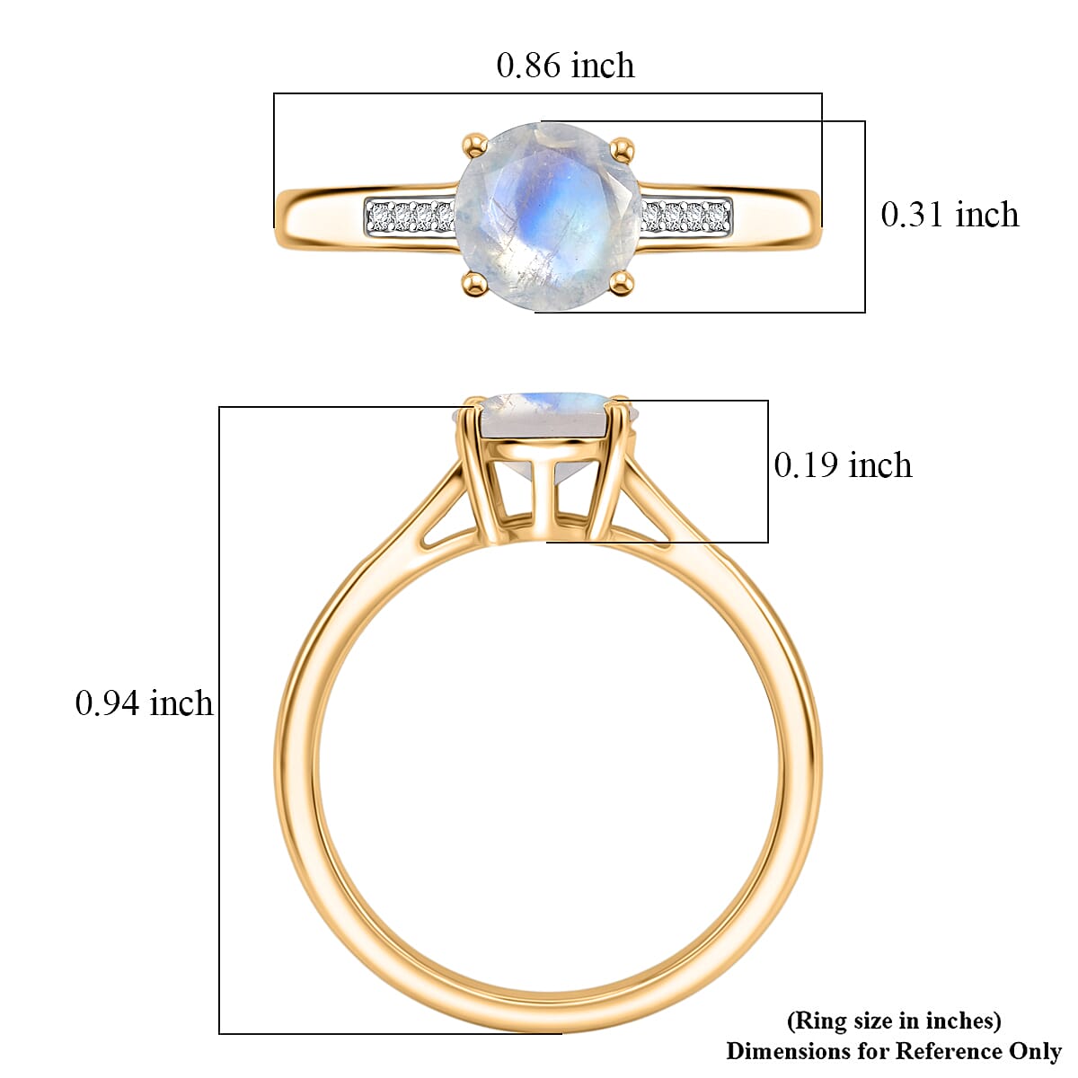 D'Joy Rainbow Moonstone and White Zircon 1.40 ctw Ring in 18K Vermeil Yellow Gold Over Sterling Silver (Size 10.5) image number 5
