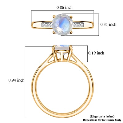 D'Joy Rainbow Moonstone and White Zircon 1.40 ctw Ring in 18K Vermeil Yellow Gold Over Sterling Silver (Size 10.5)