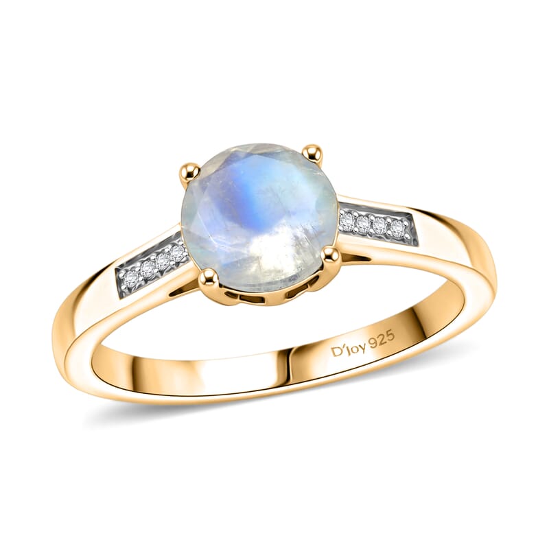 D'Joy Rainbow Moonstone and White Zircon 1.40 ctw Ring in 18K Vermeil Yellow Gold Over Sterling Silver (Size 6.5)
