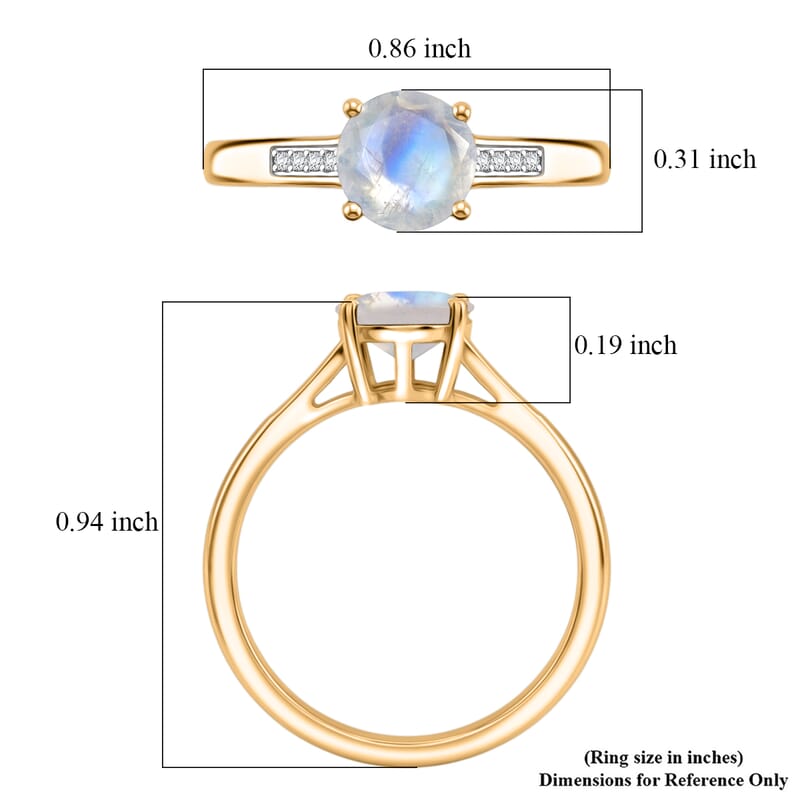 D'Joy Rainbow Moonstone and White Zircon 1.40 ctw Ring in 18K Vermeil Yellow Gold Over Sterling Silver (Size 6.5)