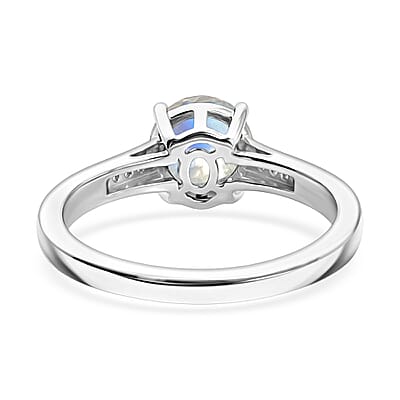 D'Joy Rainbow Moonstone and White Zircon 1.40 ctw Ring in Rhodium Over Sterling Silver (Size 6.0)