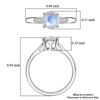 D'Joy Rainbow Moonstone and White Zircon 1.40 ctw Ring in Rhodium Over Sterling Silver (Size 6.0)