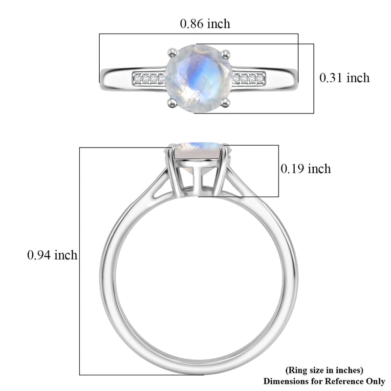D'Joy Rainbow Moonstone and White Zircon 1.40 ctw Ring in Rhodium Over Sterling Silver (Size 6.0)