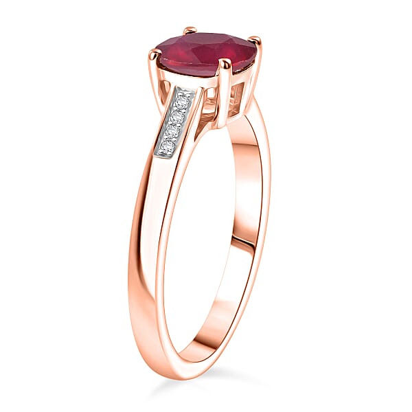 D'Joy Niassa Ruby (FF) and White Zircon 2.20 ctw Ring in 18K Vermeil Rose Gold Over Sterling Silver (Size 11.5)