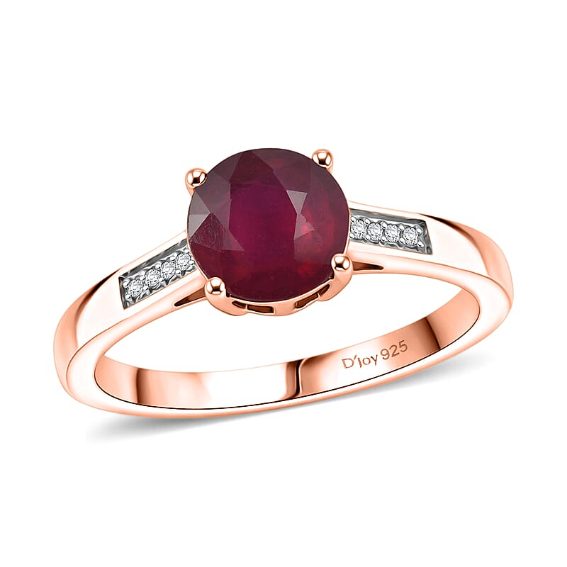 D'Joy Niassa Ruby (FF) and White Zircon 2.20 ctw Ring in 18K Vermeil Rose Gold Over Sterling Silver (Size 7.0)