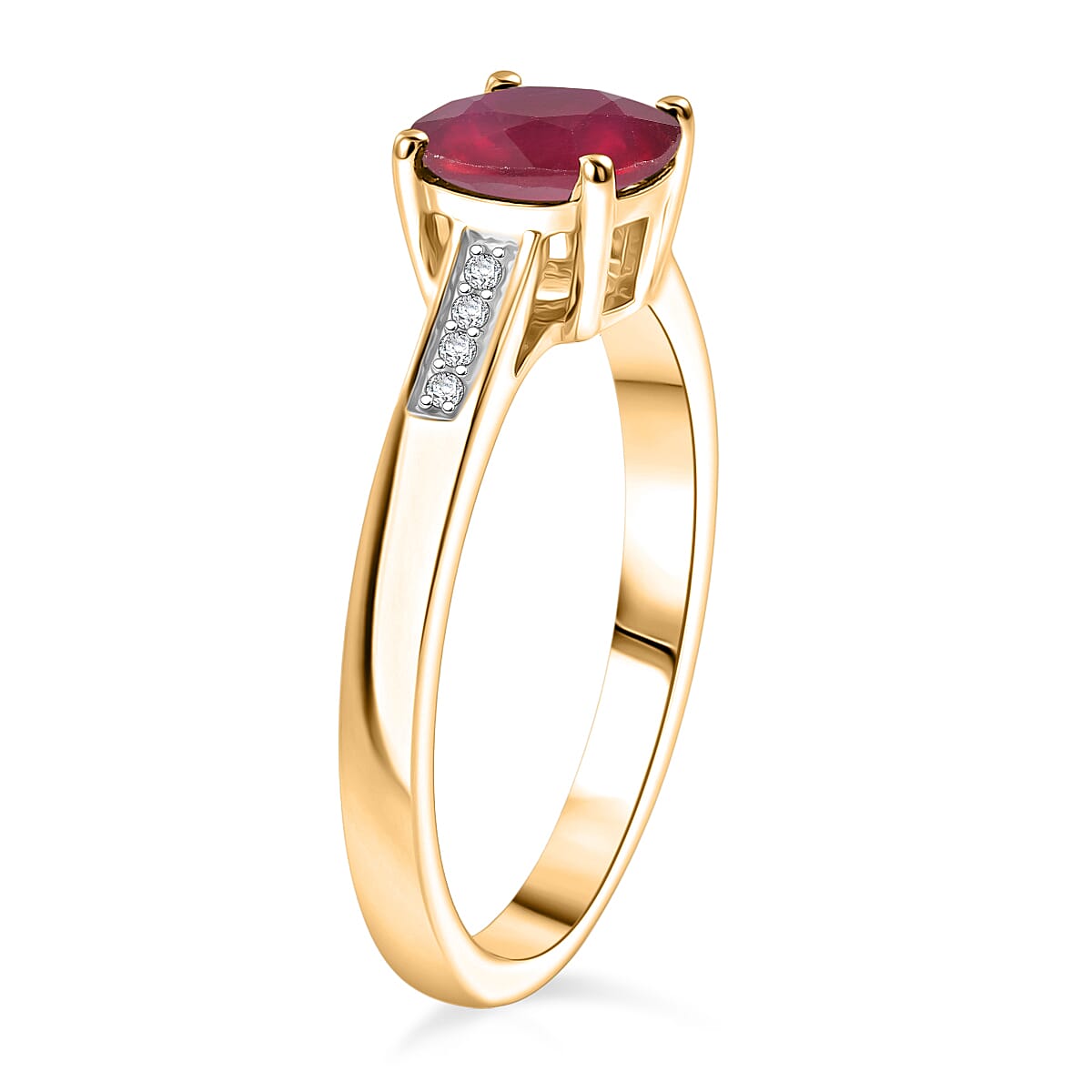 D'Joy Niassa Ruby (FF) and White Zircon 2.20 ctw Ring in 18K Vermeil Yellow Gold Over Sterling Silver (Size 10.5) image number 3