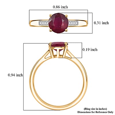 D'Joy Niassa Ruby (FF) and White Zircon 2.20 ctw Ring in 18K Vermeil Yellow Gold Over Sterling Silver (Size 7.0)