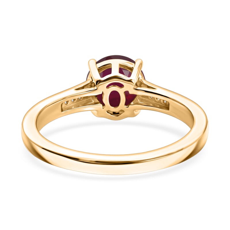 D'Joy Niassa Ruby (FF) and White Zircon 2.20 ctw Ring in 18K Vermeil Yellow Gold Over Sterling Silver (Size 9.5)
