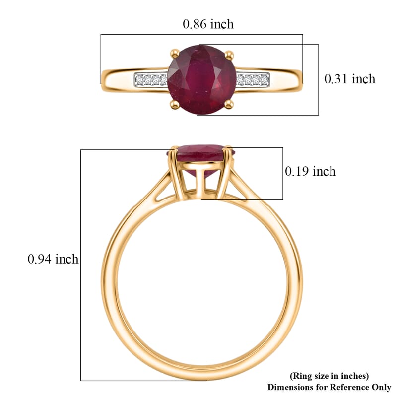 D'Joy Niassa Ruby (FF) and White Zircon 2.20 ctw Ring in 18K Vermeil Yellow Gold Over Sterling Silver (Size 9.5)