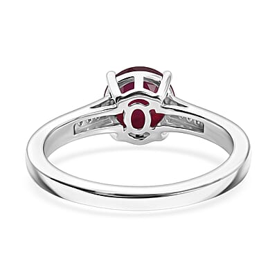 D'Joy Niassa Ruby (FF) and White Zircon 2.20 ctw Ring in Rhodium Over Sterling Silver (Size 10.5)