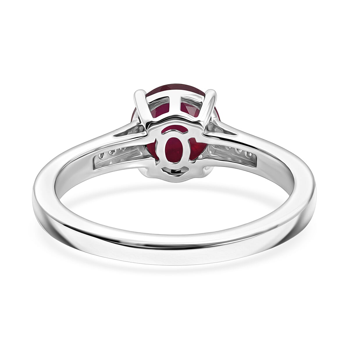 D'Joy Niassa Ruby (FF) and White Zircon 2.20 ctw Ring in Rhodium Over Sterling Silver (Size 11.5)