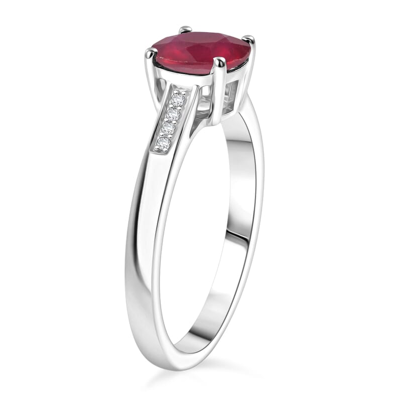 D'Joy Niassa Ruby (FF) and White Zircon 2.20 ctw Ring in Rhodium Over Sterling Silver (Size 4.0)