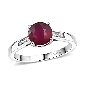 D'Joy Niassa Ruby (FF) and White Zircon 2.20 ctw Ring in Rhodium Over Sterling Silver (Size 5.0)