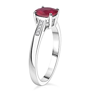 D'Joy Niassa Ruby (FF) and White Zircon 2.20 ctw Ring in Rhodium Over Sterling Silver (Size 5.0)