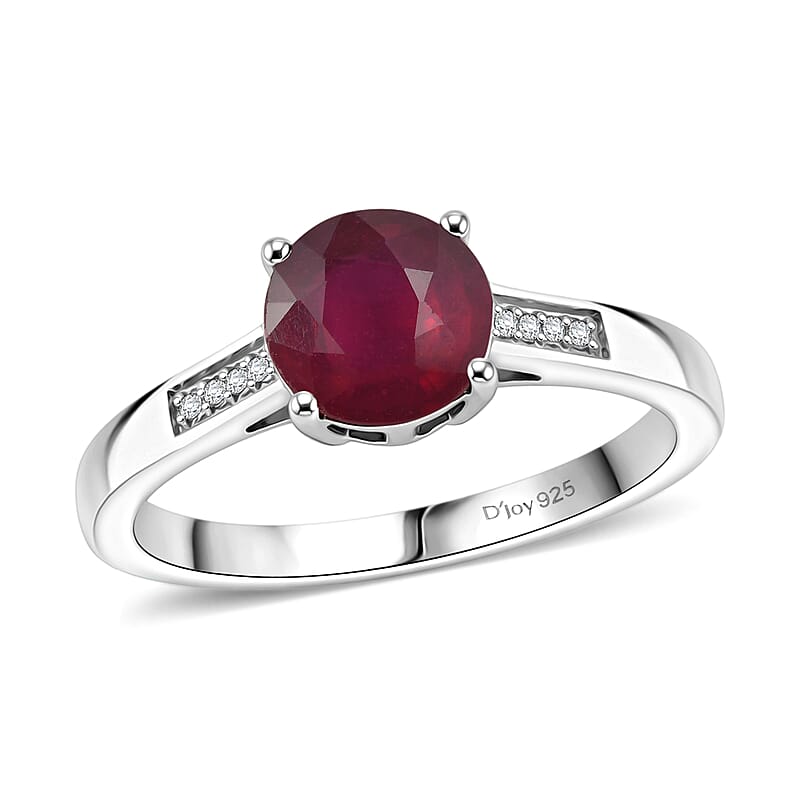 D'Joy Niassa Ruby (FF) and White Zircon 2.20 ctw Ring in Rhodium Over Sterling Silver (Size 6.5)