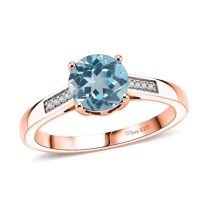 D'Joy Swiss Blue Topaz and White Zircon 1.85 ctw Ring in 18K Vermeil Rose Gold Over Sterling Silver (Size 10.0)