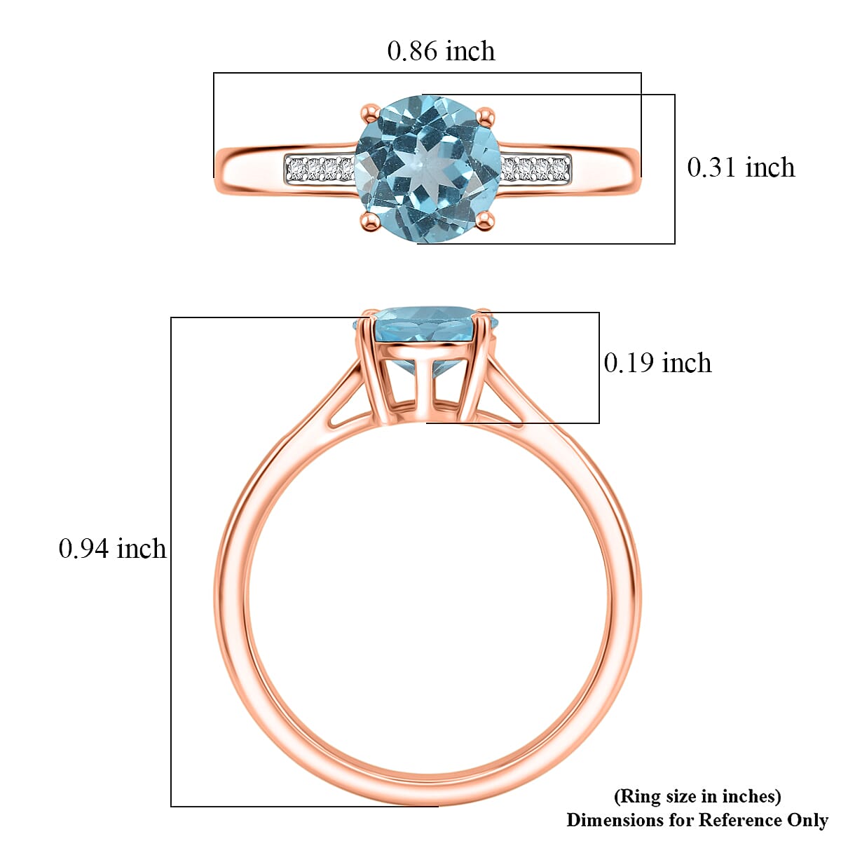D'Joy Swiss Blue Topaz and White Zircon 1.85 ctw Ring in 18K Vermeil Rose Gold Over Sterling Silver (Size 11.5)