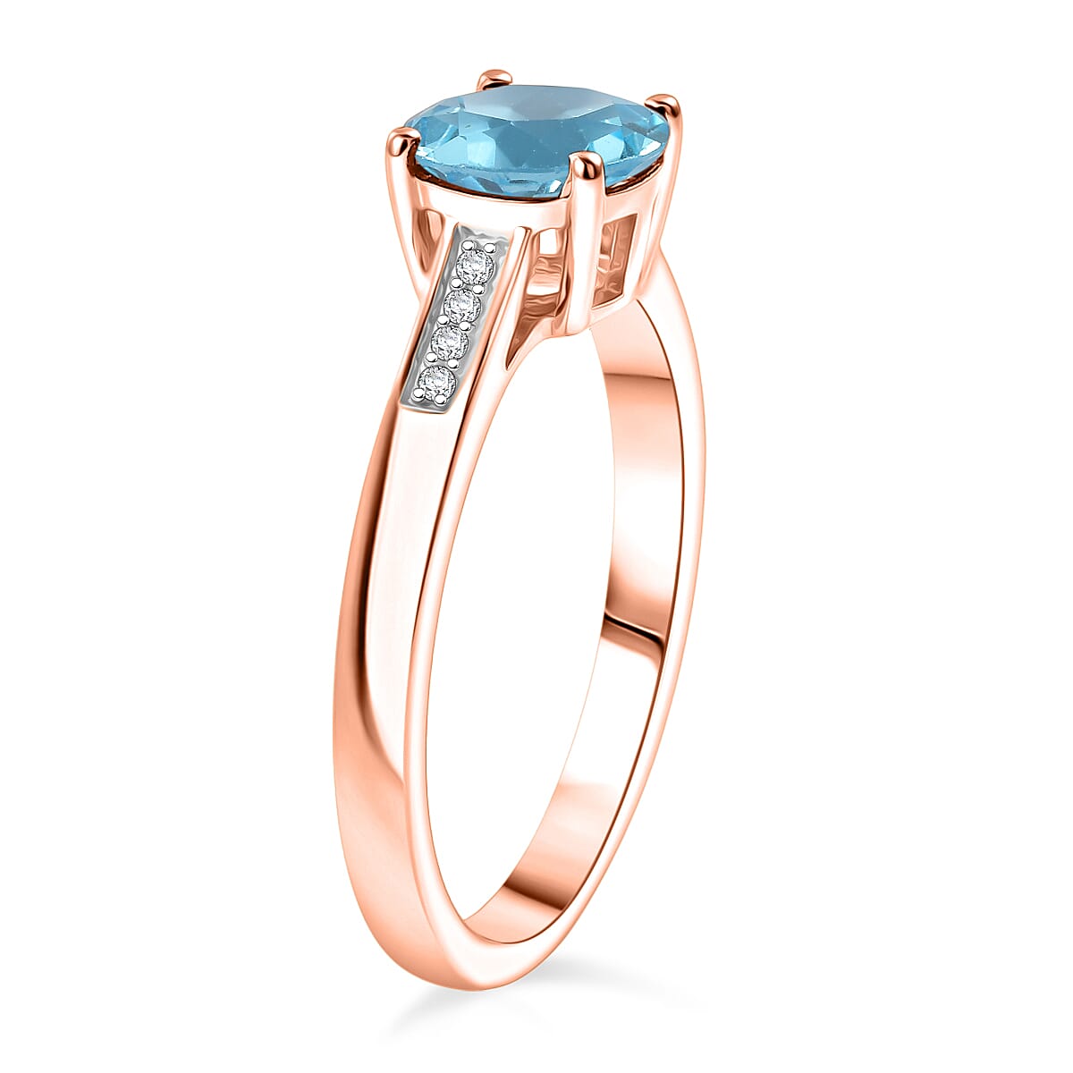 D'Joy Swiss Blue Topaz and White Zircon 1.85 ctw Ring in 18K Vermeil Rose Gold Over Sterling Silver (Size 6.0) image number 3
