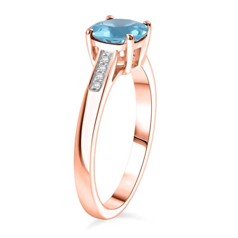 D'Joy Swiss Blue Topaz and White Zircon 1.85 ctw Ring in 18K Vermeil Rose Gold Over Sterling Silver (Size 7.5)