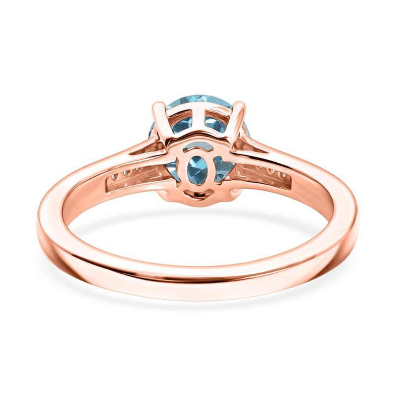 D'Joy Swiss Blue Topaz and White Zircon 1.85 ctw Ring in 18K Vermeil Rose Gold Over Sterling Silver (Size 7.5)
