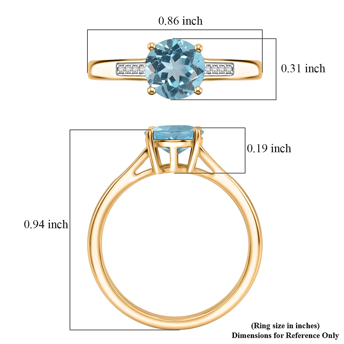 D'Joy Swiss Blue Topaz and White Zircon 1.85 ctw Ring in 18K Vermeil Yellow Gold Over Sterling Silver (Size 11.5) image number 5