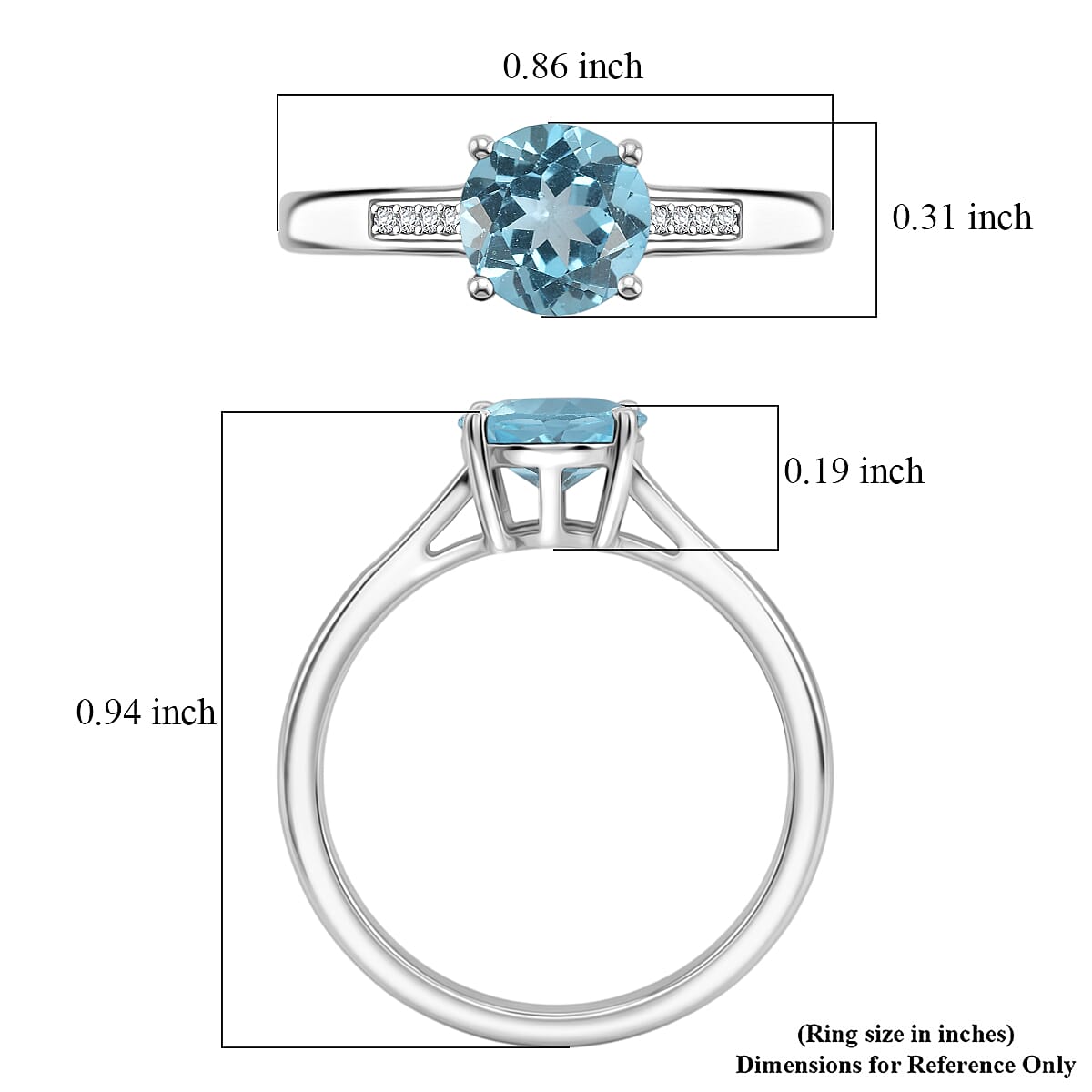 D'Joy Swiss Blue Topaz and White Zircon 1.85 ctw Ring in Rhodium Over Sterling Silver (Size 10.5) image number 5