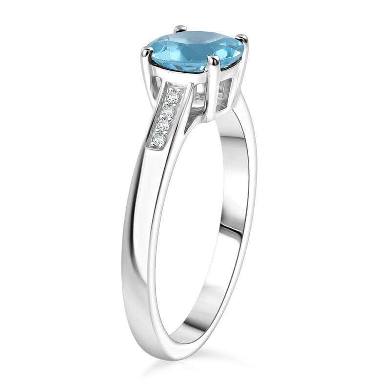 D'Joy Swiss Blue Topaz and White Zircon 1.85 ctw Ring in Rhodium Over Sterling Silver (Size 6.0)