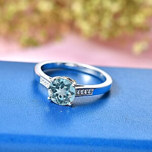 D'Joy Swiss Blue Topaz and White Zircon 1.85 ctw Ring in Rhodium Over Sterling Silver (Size 7.5)