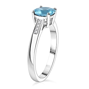 D'Joy Swiss Blue Topaz and White Zircon 1.85 ctw Ring in Rhodium Over Sterling Silver (Size 7.5)