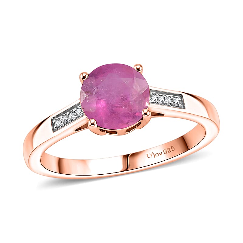 D'Joy Ilakaka Hot Pink Sapphire (FF) and White Zircon 2.20 ctw Ring in 18K Vermeil Rose Gold Over Sterling Silver (Size 7.5)